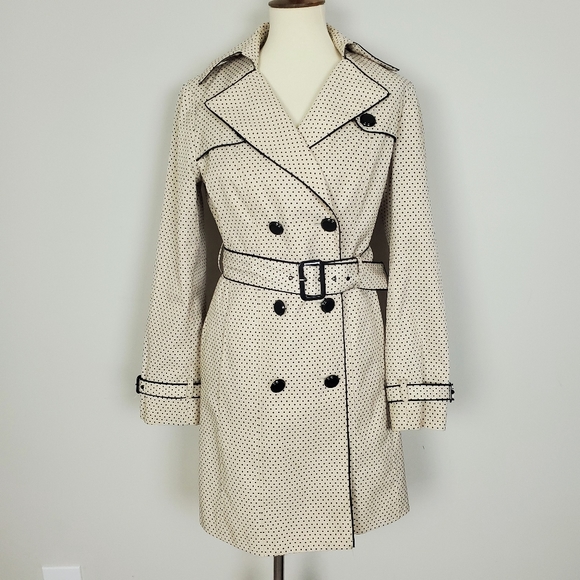 White House Black Market Jackets & Blazers - WHBM Yellow Black Polk Dot Midi Belt Trench Coat S